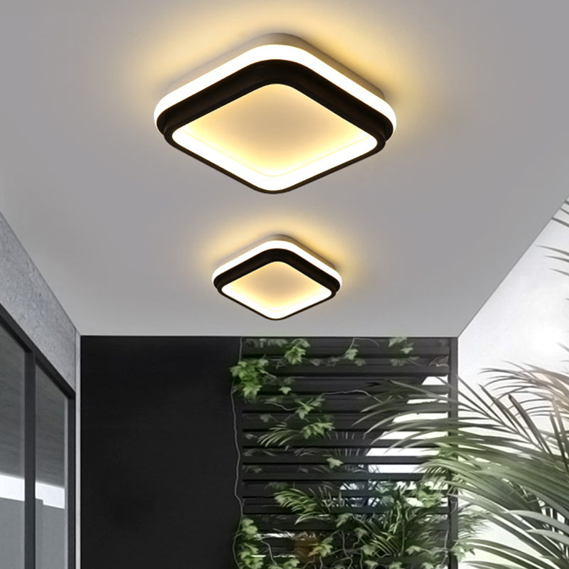 Black and White Minimalist LED Ceiling Lamp with Recessed Diffuser - Small Square/Round Flush Light in Warm/White Light