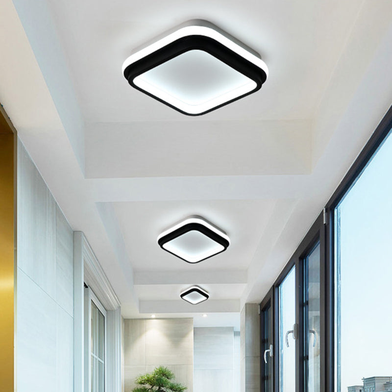 Black And White Minimalist Led Ceiling Lamp With Recessed Diffuser - Small Square/Round Flush Light