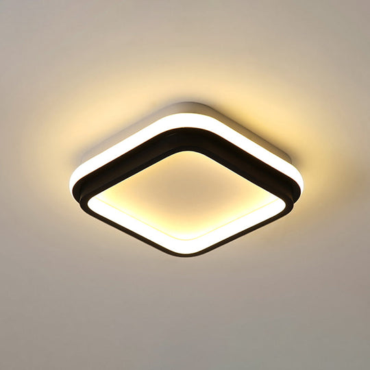 Black and White Minimalist LED Ceiling Lamp with Recessed Diffuser - Small Square/Round Flush Light in Warm/White Light