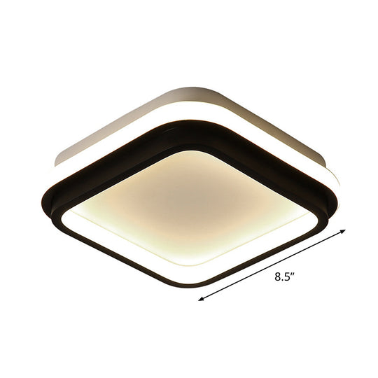 Black and White Minimalist LED Ceiling Lamp with Recessed Diffuser - Small Square/Round Flush Light in Warm/White Light