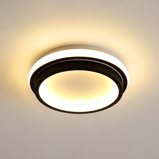 Black and White Minimalist LED Ceiling Lamp with Recessed Diffuser - Small Square/Round Flush Light in Warm/White Light