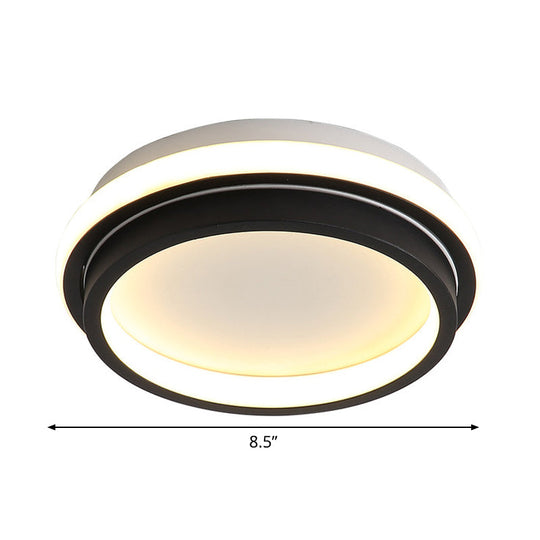 Black and White Minimalist LED Ceiling Lamp with Recessed Diffuser - Small Square/Round Flush Light in Warm/White Light