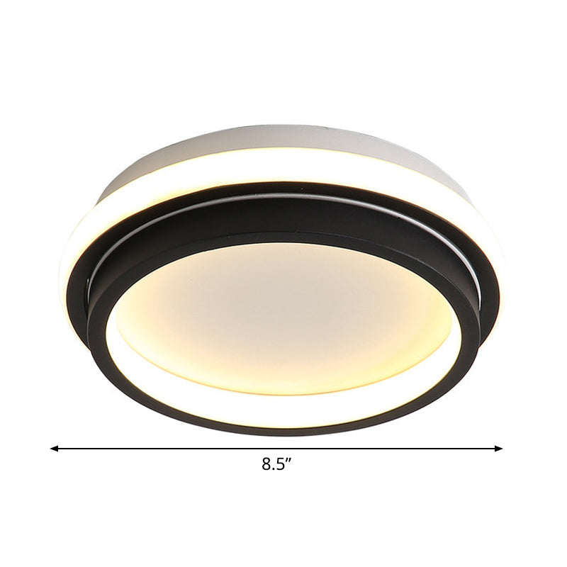 Black And White Minimalist Led Ceiling Lamp With Recessed Diffuser - Small Square/Round Flush Light