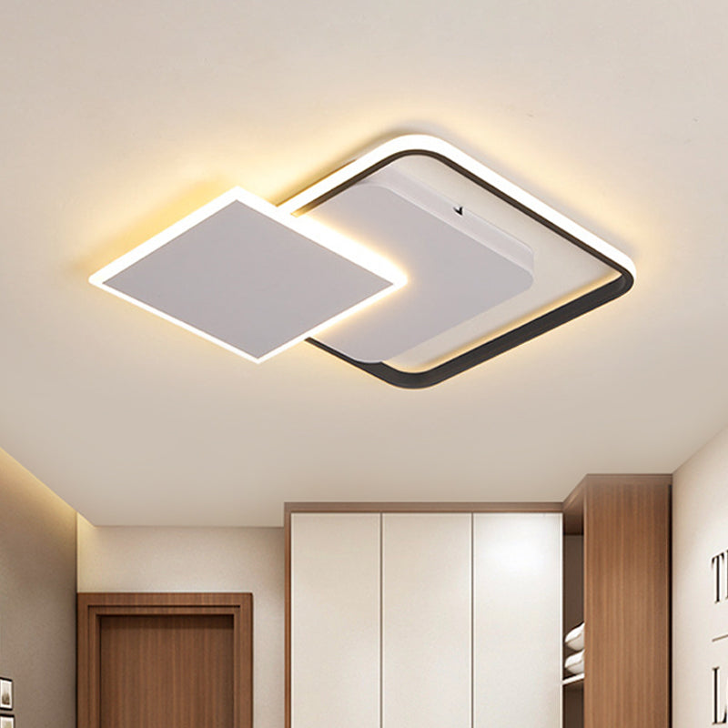 Modern Strewed Design Square Flush LED Ceiling Light for Bedroom - 18"/24.5", Warm/White Light, Black-White Finish