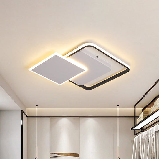 Modern Strewed Design Square Flush LED Ceiling Light for Bedroom - 18"/24.5", Warm/White Light, Black-White Finish