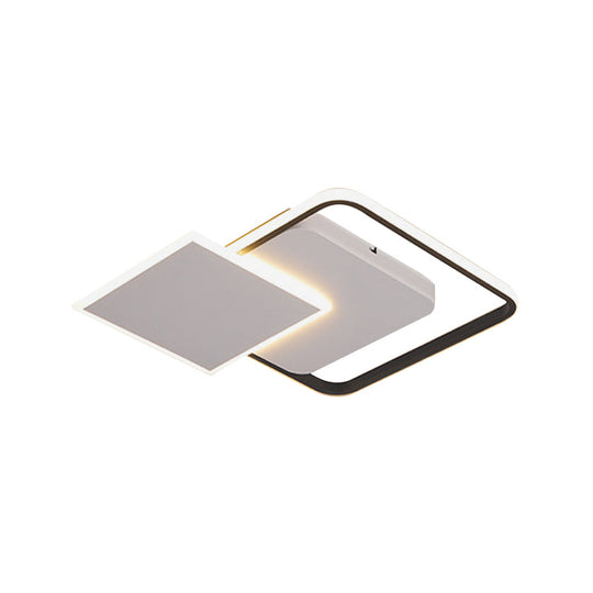 Modern Strewed Design Square Flush LED Ceiling Light for Bedroom - 18"/24.5", Warm/White Light, Black-White Finish