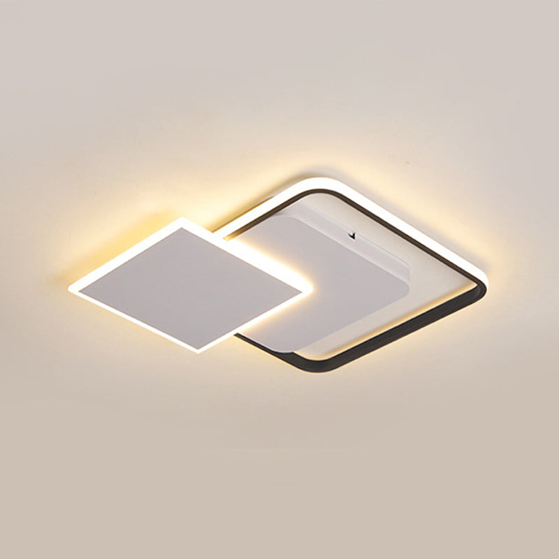 Modern Strewed Design Square Flush LED Ceiling Light for Bedroom - 18"/24.5", Warm/White Light, Black-White Finish