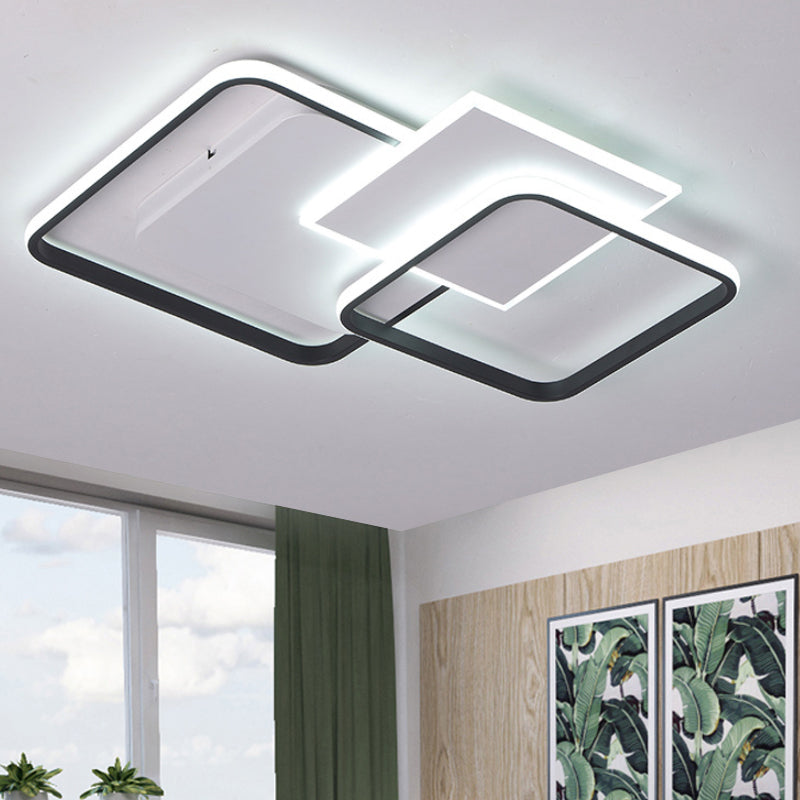 Modern Strewed Design Square Flush LED Ceiling Light for Bedroom - 18"/24.5", Warm/White Light, Black-White Finish