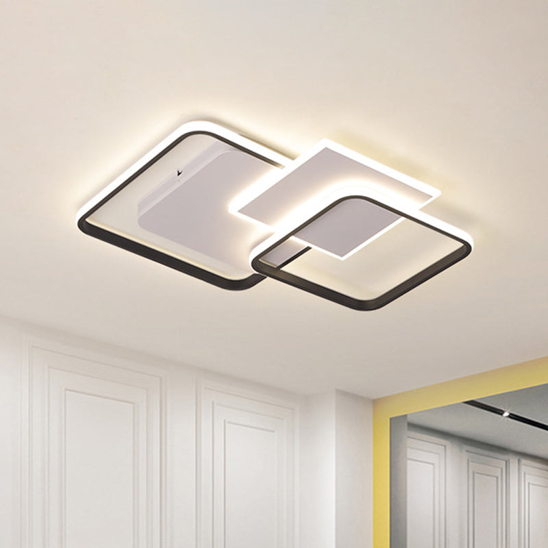 Modern Strewed Design Square Flush LED Ceiling Light for Bedroom - 18"/24.5", Warm/White Light, Black-White Finish