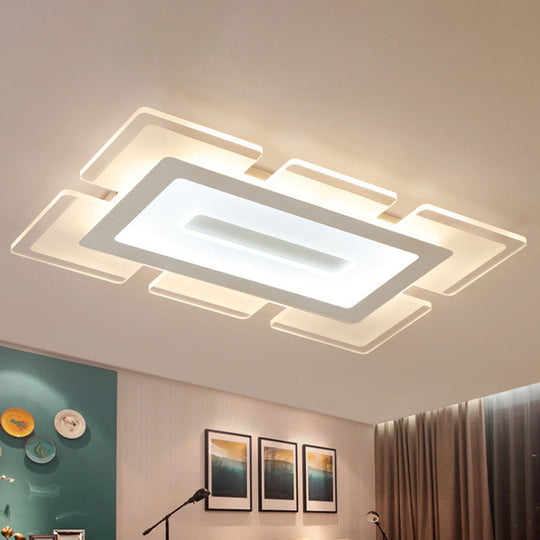 Modern Acrylic Ultrathin Rectangle Ceiling Lamp - 23.5"/35.5" Long LED Flush Mount - Warm/White Light - Cutout Design