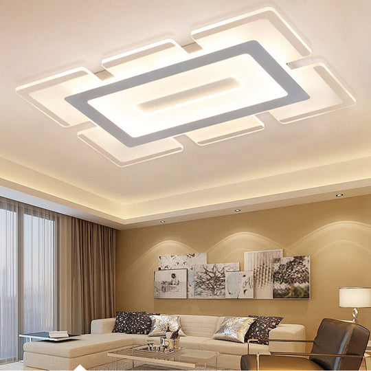 Modern Acrylic Ultrathin Rectangle Ceiling Lamp - 23.5"/35.5" Long LED Flush Mount - Warm/White Light - Cutout Design