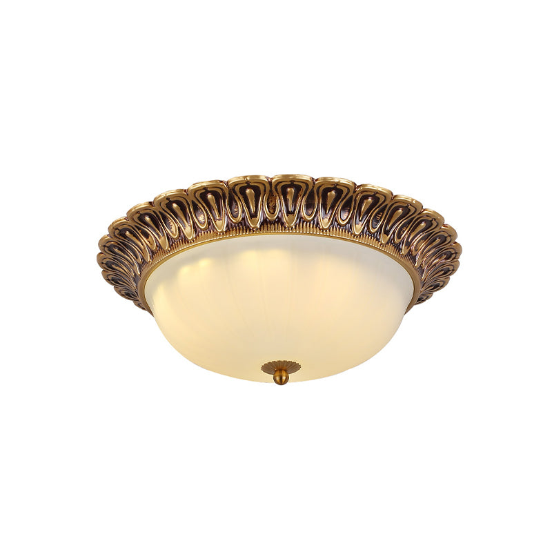 Minimalist Bowl Flushmount With White Cloud Glass - Brass Trim 2/3 Lights