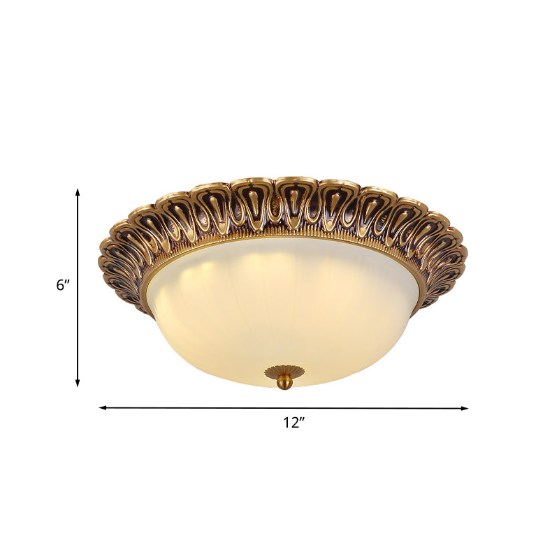 Minimalist Bowl Flushmount with White Cloud Glass - Brass Trim, 2/3 Lights