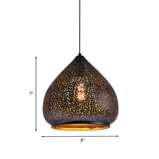 Retro Teardrop Iron Hanging Lamp: Hollowed-Out Design Black 8/12 Width