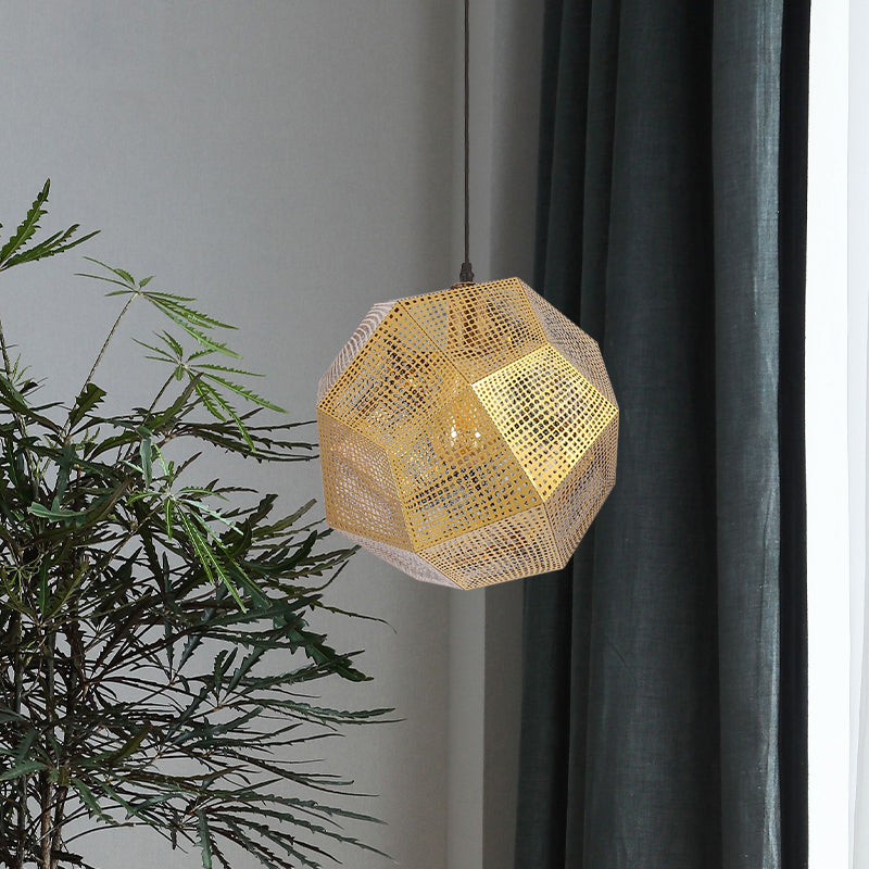 10/12.5 Retro Mesh Globe Stainless Steel Pendant Light In Chrome/Gold: Modern Splice Design 1 Bulb