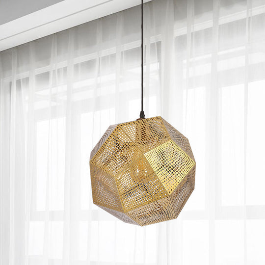 10/12.5 Retro Mesh Globe Stainless Steel Pendant Light In Chrome/Gold: Modern Splice Design 1 Bulb