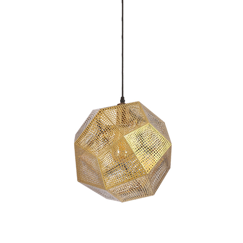 10/12.5 Retro Mesh Globe Stainless Steel Pendant Light In Chrome/Gold: Modern Splice Design 1 Bulb