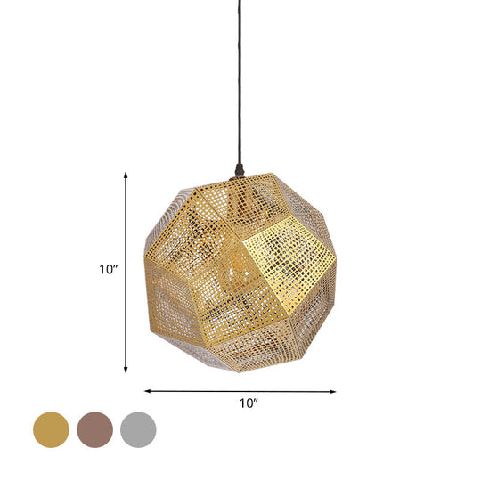 10/12.5 Retro Mesh Globe Stainless Steel Pendant Light In Chrome/Gold: Modern Splice Design 1 Bulb