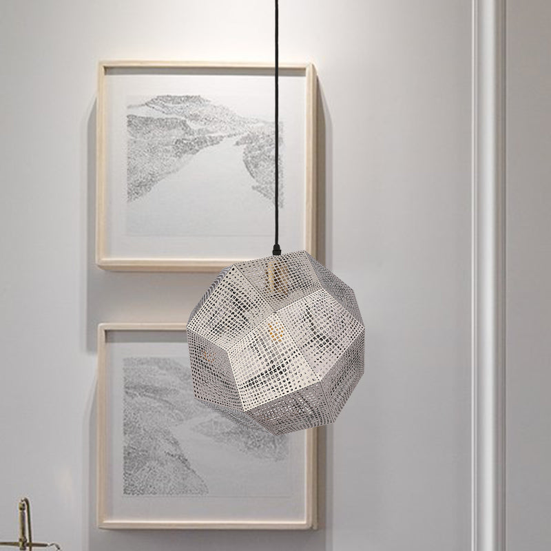 10/12.5 Retro Mesh Globe Stainless Steel Pendant Light In Chrome/Gold: Modern Splice Design 1 Bulb