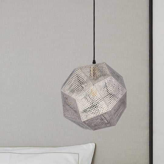 10/12.5 Retro Mesh Globe Stainless Steel Pendant Light In Chrome/Gold: Modern Splice Design 1 Bulb