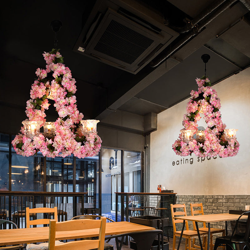 Black Floral Glass Pendant Chandelier for Restaurant or Loft