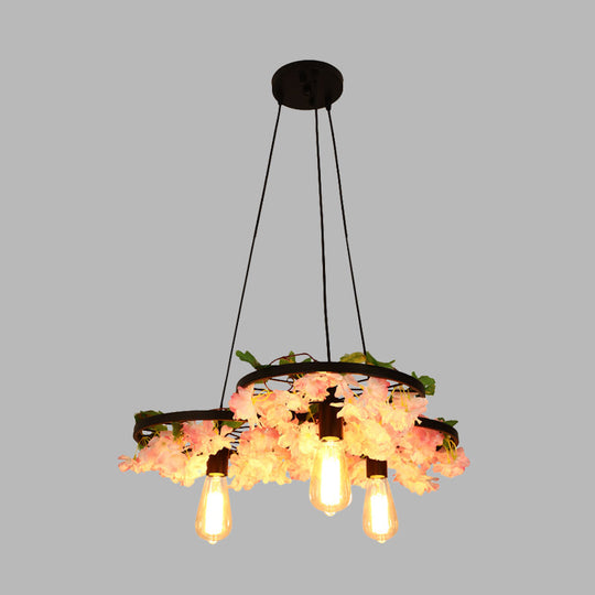 Lustre vintage en fer avec détails floraux - Lampe suspendue à 3/6 têtes en noir