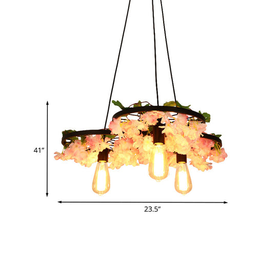 Lustre vintage en fer avec détails floraux - Lampe suspendue à 3/6 têtes en noir