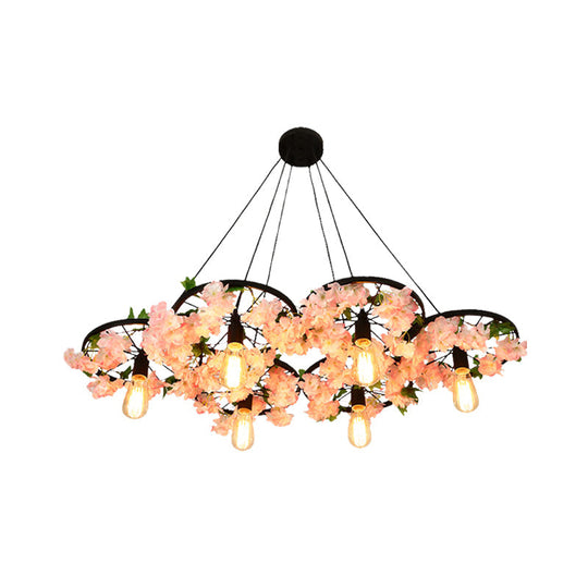 Lustre vintage en fer avec détails floraux - Lampe suspendue à 3/6 têtes en noir