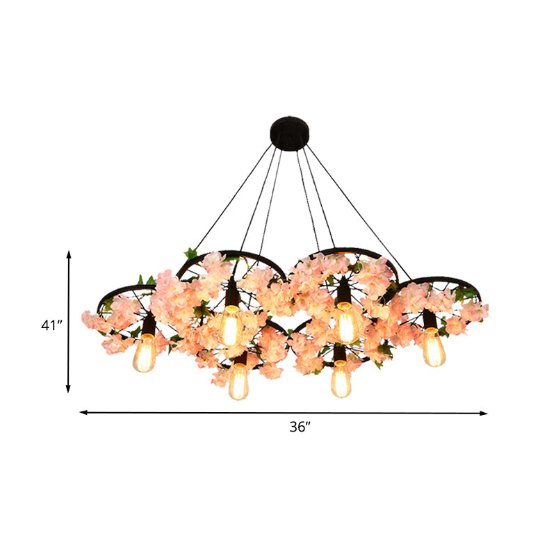 Lustre vintage en fer avec détails floraux - Lampe suspendue à 3/6 têtes en noir