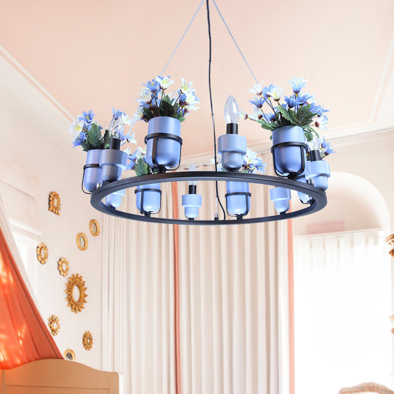 Ceramic Hanging Chandelier With Potted Plant Design And Multiple Light Options In Pink/Blue 6 / Blue