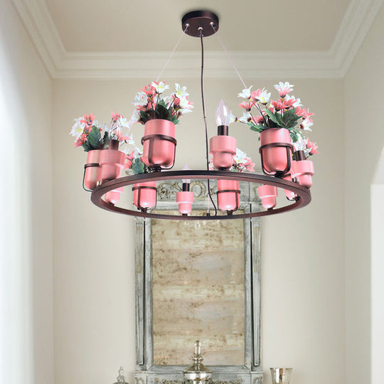 Ceramic Hanging Chandelier With Potted Plant Design And Multiple Light Options In Pink/Blue 6 / Pink