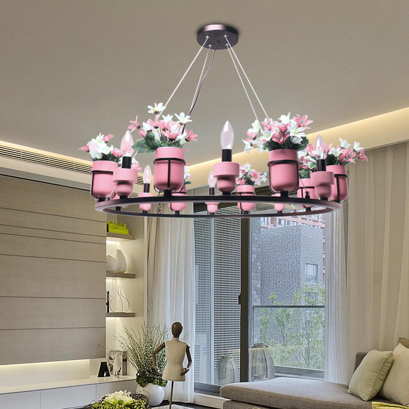 Ceramic Hanging Chandelier With Potted Plant Design And Multiple Light Options In Pink/Blue 8 / Pink