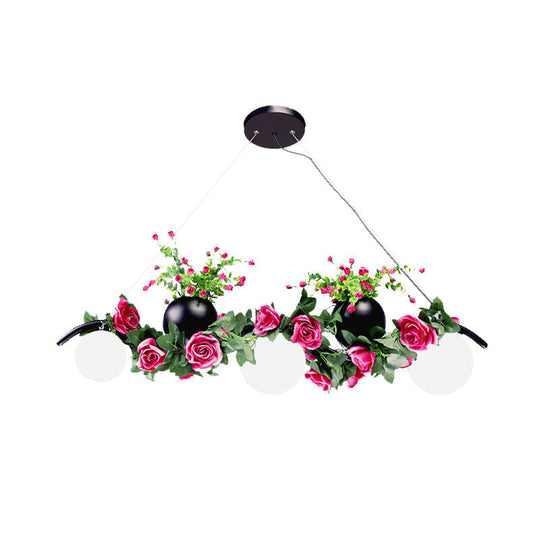 Industrial Opal Glass Pendant Light With 3 Black Flower Heads For Dining Room Island