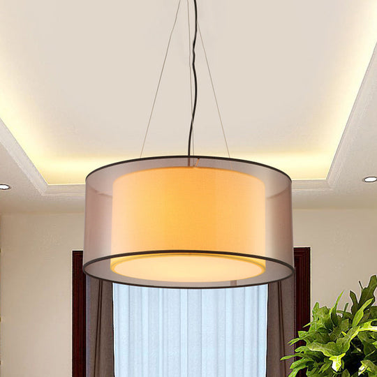 Modern 2-Layer Chandelier: Rectangle/Round Design Flaxen Fabric 3 Bulbs - Perfectly Illuminates Your