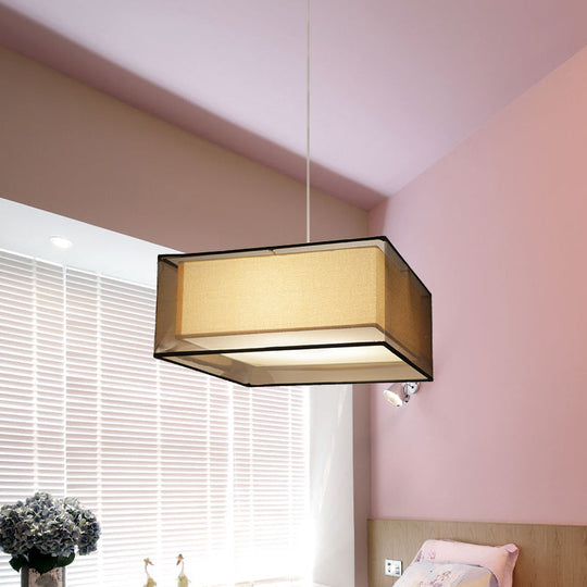 Modern 2-Layer Chandelier: Rectangle/Round Design Flaxen Fabric 3 Bulbs - Perfectly Illuminates Your