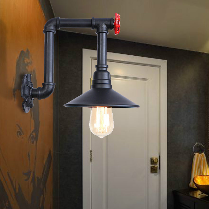 Industrial Black Cone Wall Sconce With Pipe Design And Iron Finish