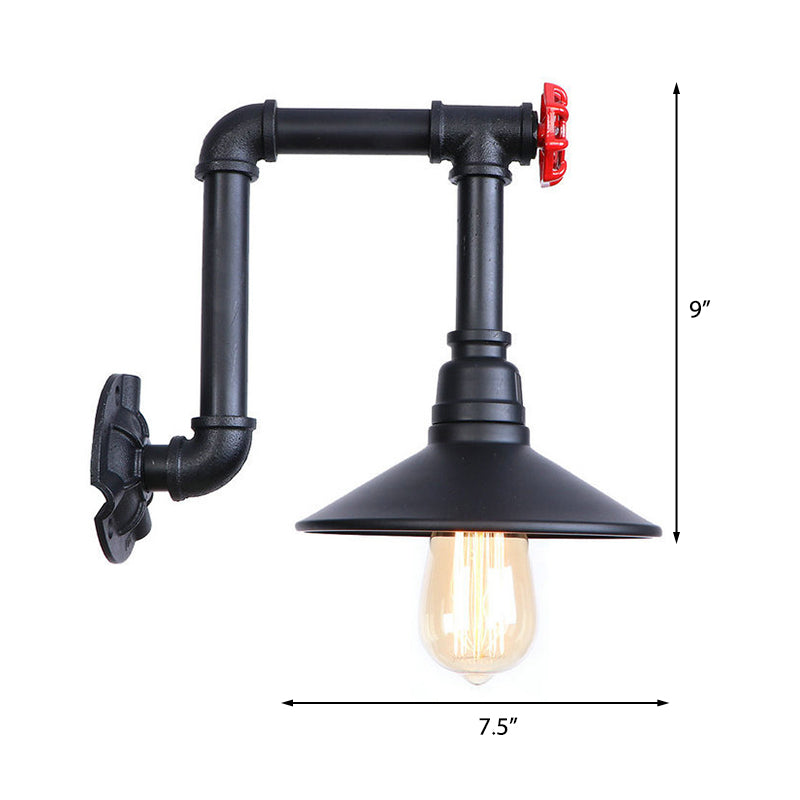 Industrial Black Cone Wall Sconce With Pipe Design And Iron Finish