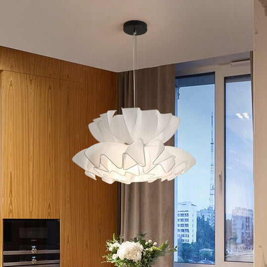 White Modernist Frill 2-Tier Fabric Pendant Restaurant Ceiling Lamp Kit