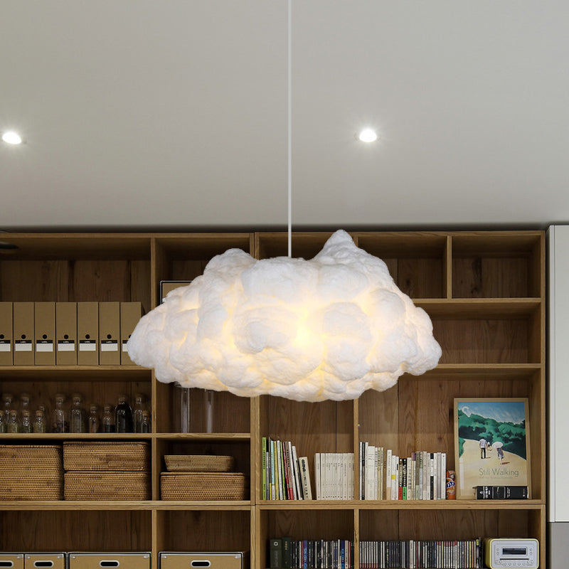 Modern Cloudy Art Silk Chandelier: Stylish Pendant Ceiling Light With 3 Bulbs In White