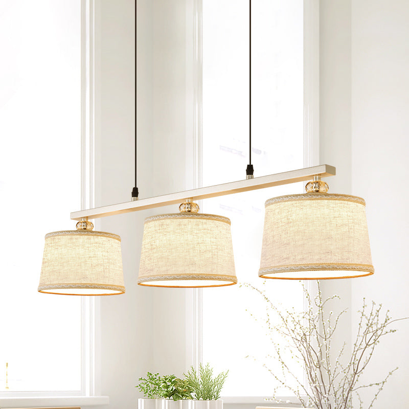 Modern Circular Pendant Light With Flaxen Fabric And 3 Bulbs For Open Kitchen Island Lighting