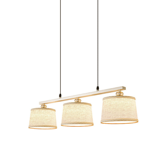 Modern Circular Pendant Light With Flaxen Fabric And 3 Bulbs For Open Kitchen Island Lighting