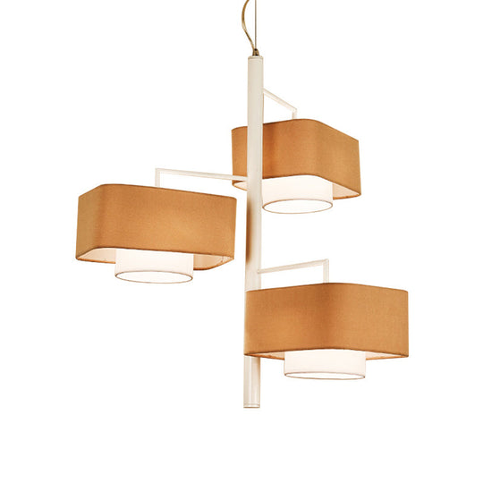 Contemporary 3-Tier Dual Shade Chandelier - Brown Fabric 3-Light Hanging Light Fixture For Dining