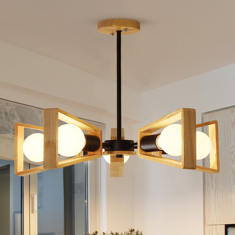 Modern Black/White Burst Flush Mount Chandelier with Swivelable Frame - 3/5 Bulbs Wood Semi Flush Ceiling Light