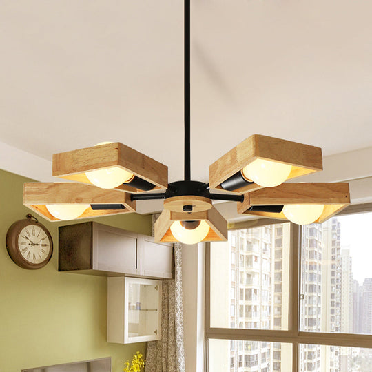 Modern Black/White Burst Flush Mount Chandelier with Swivelable Frame - 3/5 Bulbs Wood Semi Flush Ceiling Light