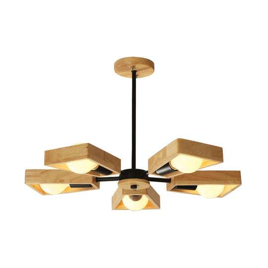 Modern Black/White Burst Flush Mount Chandelier with Swivelable Frame - 3/5 Bulbs Wood Semi Flush Ceiling Light