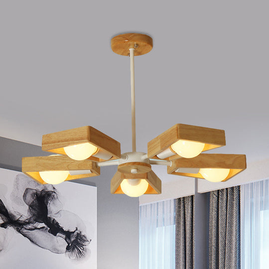 Modern Black/White Burst Flush Mount Chandelier with Swivelable Frame - 3/5 Bulbs Wood Semi Flush Ceiling Light