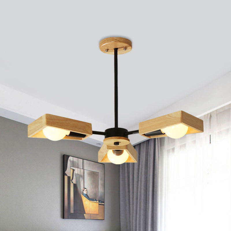 Modern Black/White Burst Flush Mount Chandelier with Swivelable Frame - 3/5 Bulbs Wood Semi Flush Ceiling Light