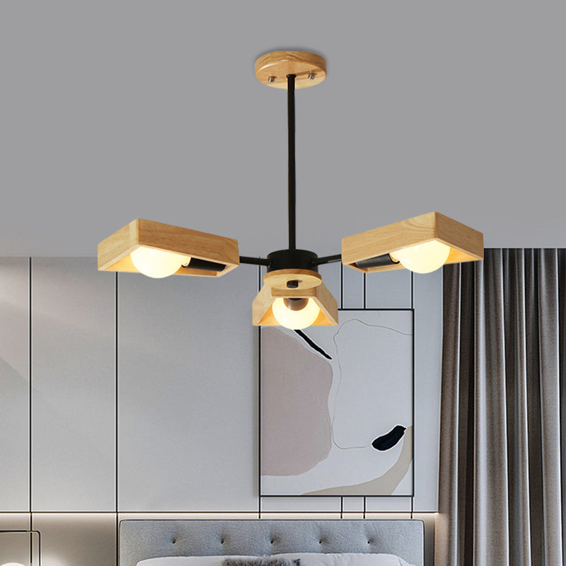 Modern Black/White Burst Flush Mount Chandelier with Swivelable Frame - 3/5 Bulbs Wood Semi Flush Ceiling Light