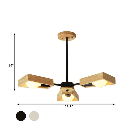 Modern Black/White Burst Flush Mount Chandelier with Swivelable Frame - 3/5 Bulbs Wood Semi Flush Ceiling Light