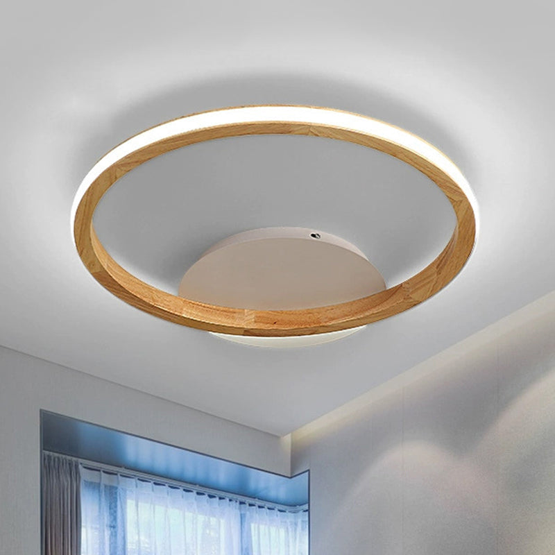 Simplicity Loop Wood Flush LED Ceiling Mount Light Fixture with Out Glow Design - 13"/17" Dia